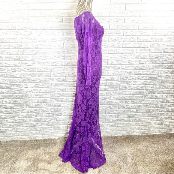 Purple Lace Off The Shoulder Maternity Maxi Dress - Picture 5 of 9